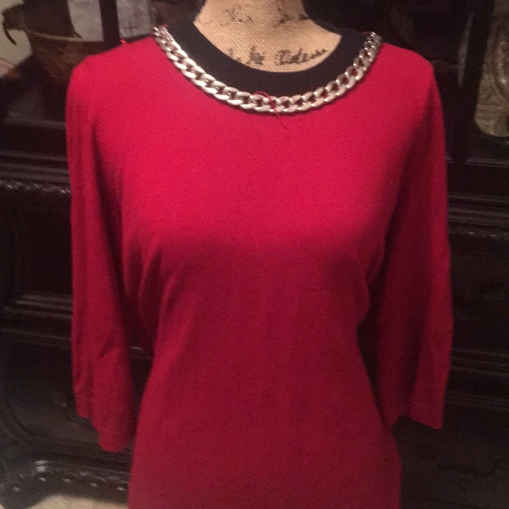 Style& Co Red Sweater with Silver Chain attached